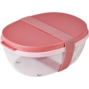 Svačinový box MEPAL Ellipse Saladbox Vivid Mauve 1,9 l - plastová dvoukomorová svačinová krabička / obědová krabička s nádobkou na omáčku