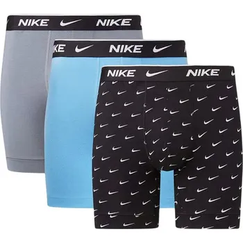 Boxerky Pánské boxerky Nike Everyday Cotton Stretch Boxer Brief 3P - swoosh print/grey/blue Vícebarevný (XL)