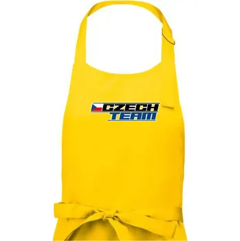 Kuchyňská zástěra Czech team s vlajkou - Mistrovství světa v ledním hokeji 2026 - Dámská zástěra na vaření - Univerzální velikost ( Žlutá )