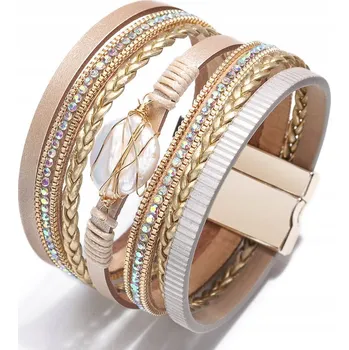 Náramek Kožený pletený náramek Boho ovinovací béžový