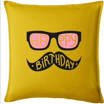 Polštář Mustache narozeniny - brýle - Polštář 50x50 - 50x50 - Pouze potah ( Žlutá )