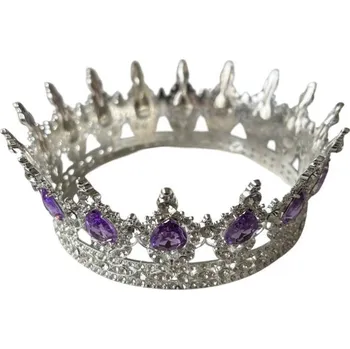 Party dekorace Dortisimo Nejedlá dekorace kovová Koruna stříbrná s fialovými kameny ve tvaru slzy