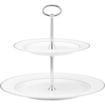 AMBITION Aura Silver 27 cm - dvoupatrový porcelánový dortový talíř