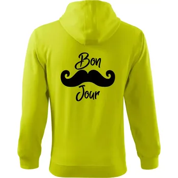 Pánská mikina Mustache Bon Jour - Mikina s kapucí na zip trendy zipper - XL ( Limetková )