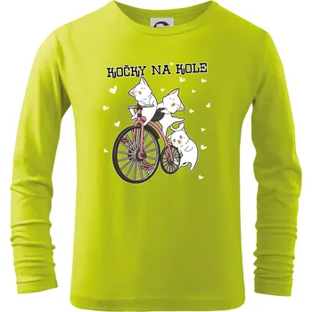 Chlapecké tričko Kočky na kole - Triko dětské Long Sleeve - 122 cm/6 let ( Limetková )