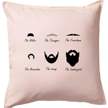 Polštář Types of men - Mustache - knírek - Polštář 50x50 - 50x50 - Pouze potah ( Světle růžová )