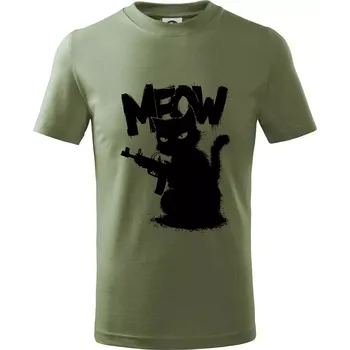 Dětská móda Meow kočka se zbraní - Tričko dětské bavlněné - 122 cm/6 let ( Khaki )