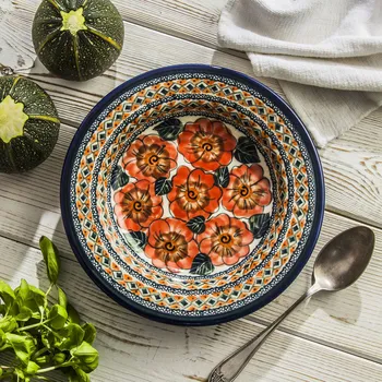 Talíř Keramický hluboký obědový talíř Bolesławiec 24 cm - dek. 124 ART.