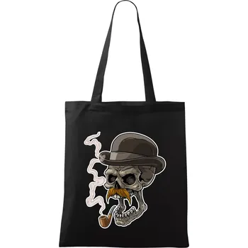 Nákupní taška Lebka s knírkem - Taška bavlněná - 42 x 38 cm ( Černá )