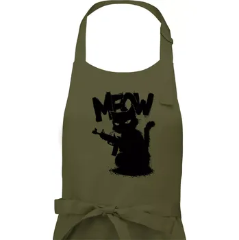 Kuchyňská zástěra Meow kočka se zbraní - Pánská zástěra na vaření - Univerzální velikost ( Khaki )