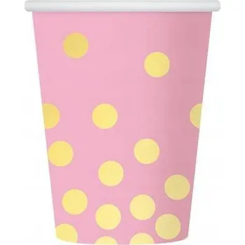 Party nádobí Papírové Kelímky s puntíky, zlatavě růžové, 6 ks