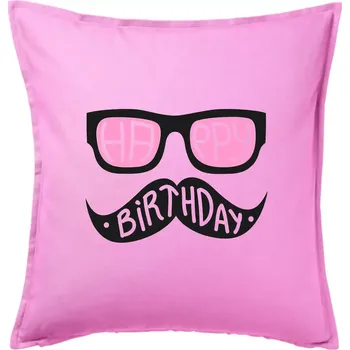 Polštář Mustache narozeniny - brýle - Polštář 50x50 - 50x50 - Pouze potah ( Růžová )