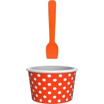 Sklenice ZAK! DESIGNS oranžový s puntíky – plastový pohár na zmrzlinu a dezert se lžičkou