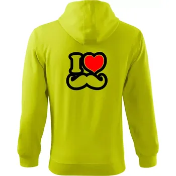 Pánská móda i love mustache - obrys - Mikina s kapucí na zip trendy zipper - S ( Limetková )