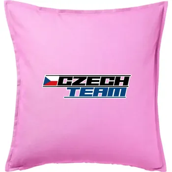 Polštář Czech team s vlajkou - Mistrovství světa v ledním hokeji 2025 - Polštář 50x50 - 50x50 - Pouze potah ( Růžová )