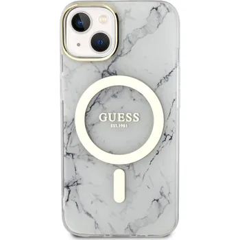 Pouzdro na mobilní telefon Zadní kryt Guess IML Marble MagSafe pro Apple iPhone 13, bílá