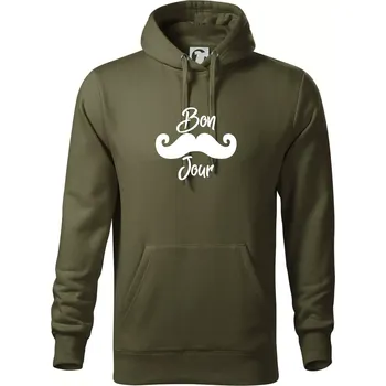 Pánská mikina Mustache Bon Jour - Mikina pánská Cape s kapucí - XL ( Military )