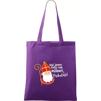 Byl jsem celý rok hodný, Mikuláši! - Taška bavlněná - 42 x 38 cm ( Fialová )
