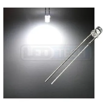 Polovodič LED dioda 3mm studená bílá ploché čelo 100°