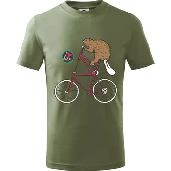 Bobr na kole - Tričko dětské bavlněné - 146 cm/10 let ( Khaki )