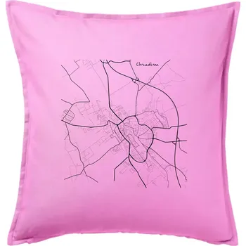 Polštář Černobílá mapa Chrudim - Polštář 50x50 - 50x50 - Pouze potah ( Růžová )