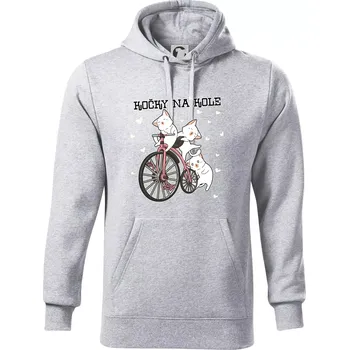 Pánská mikina Kočky na kole - Mikina pánská Cape s kapucí - L ( Světlešedý Melír )