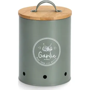 Dóza na potraviny ZELLER - kovová nádoba na česnek s bambusovým víkem