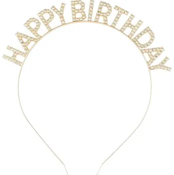 Party dekorace Dortisimo Nejedlá dekorace kovová Čelenka zlatá Happy Birthday