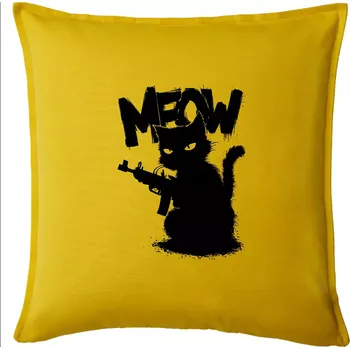 Polštář Meow kočka se zbraní - Polštář 50x50 - 50x50 - Pouze potah ( Žlutá )