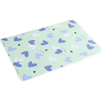 Přebalovací podložka Přebalovací podložka 80x120 cm 4vrstvá vodotěsná pratelná z ekologické bavlny Zelená se srdíčky Noční ochrana Péče o dítě Plenková podložka