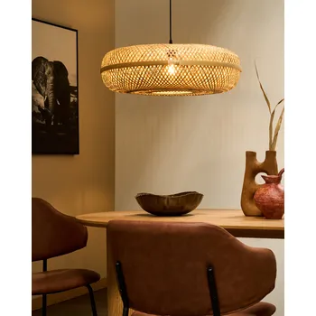 Svítidlo Závěsná lampa s přírodním bambusovým stínidlem v boho stylu kulatá tkané svítidlo do obývacího pokoje a jídelny Beliani