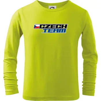 Dětská móda Czech team s vlajkou - Mistrovství světa v ledním hokeji 2025 - Triko dětské Long Sleeve - 158 cm/12 let ( Limetková )