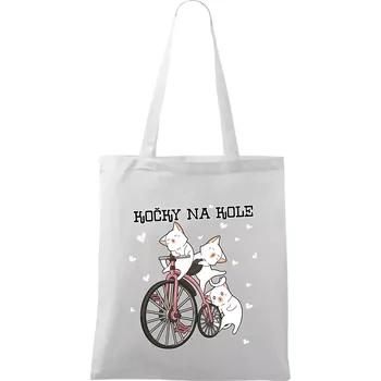 Kočky na kole - Taška bavlněná - 42 x 38 cm ( Bílá )