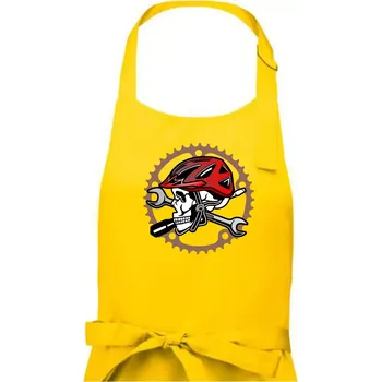Kuchyňská zástěra Lebka biker opravář - Pánská zástěra na vaření - Univerzální velikost ( Žlutá )