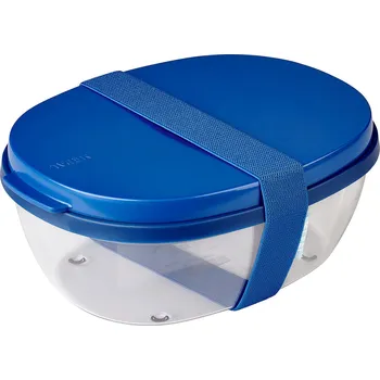 Svačinový box MEPAL Ellipse Saladbox Vivid Blue 1,9 l - plastová dvoukomorová svačinová krabička s nádobkou na omáčku
