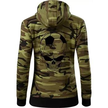 Dámská mikina Fotbal lebka míč - Dámská mikina trendy zipper s kapucí - XS ( Zelený maskáč )