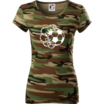 Dámské tričko Medvědí tlapa fotbal - Dámské maskáčové triko - 2XL ( Hnědý maskáč )