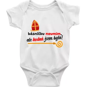 Kojenecký body Básničku neumím, ale hodná jsem byla - Body kojenecké s krátkým rukávem - Krátký r. 12-18 měs ( Bílá )