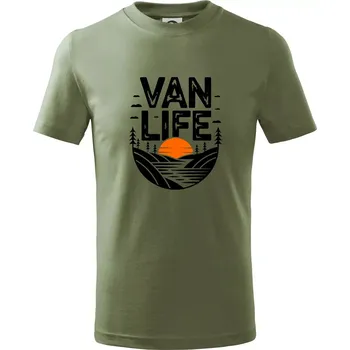 Chlapecké oblečení Van life a Západ slunce - Tričko dětské bavlněné - 104-110cm / 3-4 roky ( Khaki )