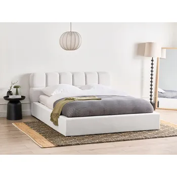 Postel Postel krémově bílá polyesterové čalounění 160 x 200 cm s úložným prostorem s čelem lamelový rošt moderní styl ložnice Beliani