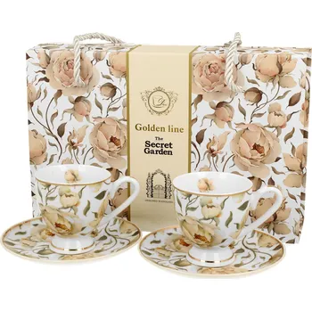 Porcelánové šálky na espresso s podšálky DUO THE SECRET GARDEN ENGLISH ROSES 90 ml 2 ks.