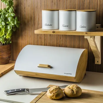 chlebník Bambusový chlebník s nádobami na potraviny KONIGHOFFER COSMIC bílý