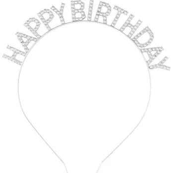 Party dekorace Dortisimo Nejedlá dekorace kovová Čelenka stříbrná Happy Birthday