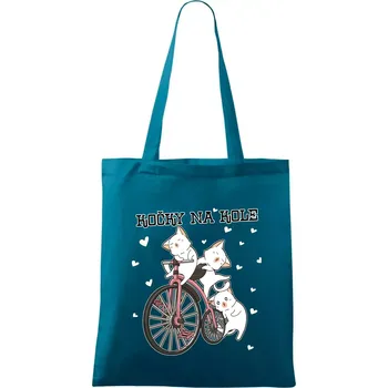 Kočky na kole - Taška bavlněná - 42 x 38 cm ( Petrolejová )