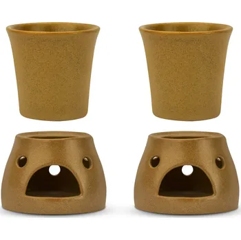 Kameninové hrnky na svařené víno s ohřívači KERA CERAMIKA PÍSEK béžový 4 ks