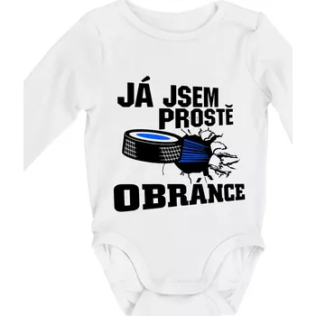 Já jsem prostě obránce (hokej) - Body kojenecké s dlouhým rukávem - Dlouhý r. 3-6 měs ( Bílá )