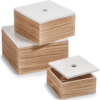 Úložný box ZELLER Natural 3 ks - dřevěné úložné boxy s víkem
