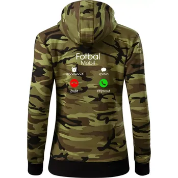 Dámská mikina Fotbal volá - Dámská mikina trendy zipper s kapucí - XL ( Zelený maskáč )