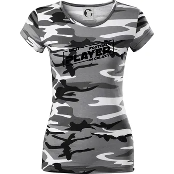 Dámské tričko Best football player in galaxy - Dámské maskáčové triko - XS ( Šedý maskáč )