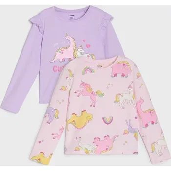 Dívčí tričko Sinsay - 2 balení triček s dlouhým rukávem - vícebarevná - 466BZ-MLC - 466BZ-MLC-104